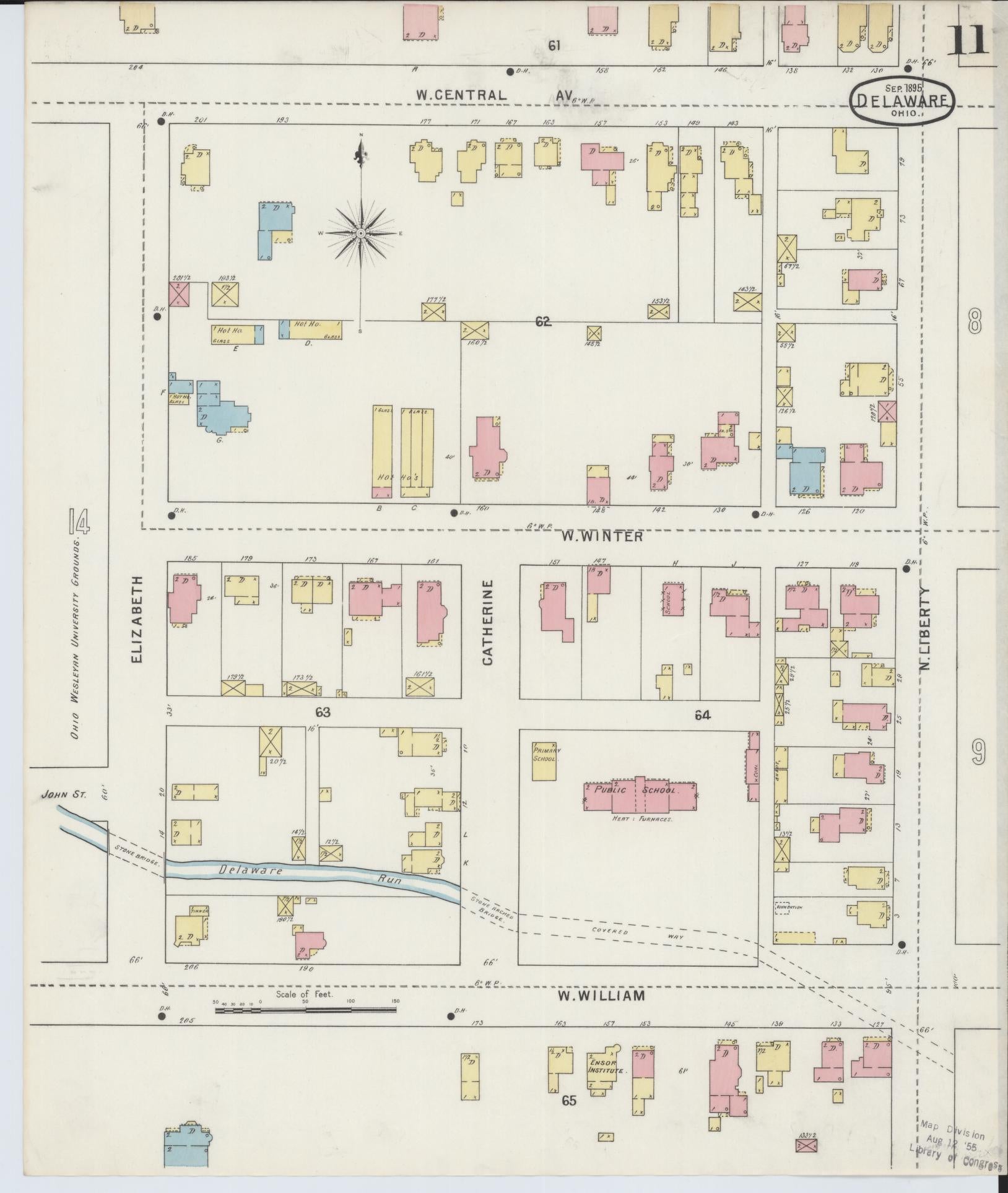 Sanborn Fire Insurance Map from Delaware, Delaware County, Ohio (1895), Sheet #0011 - Historic Sanborn Fire Insurance Map Print, vintage old map wall art, antique decor, genealogy gift, Sanborn Fire Insurance Map from Delaware Delaware map