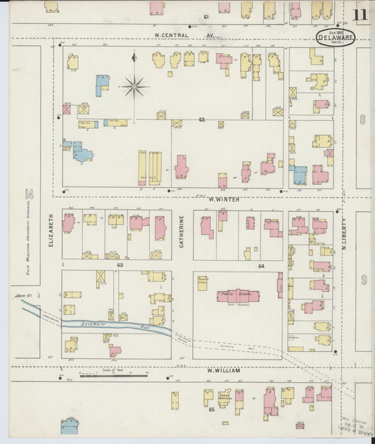 Sanborn Fire Insurance Map from Delaware, Delaware County, Ohio (1895), Sheet #0011 - Historic Sanborn Fire Insurance Map Print, vintage old map wall art, antique decor, genealogy gift, Sanborn Fire Insurance Map from Delaware Delaware map