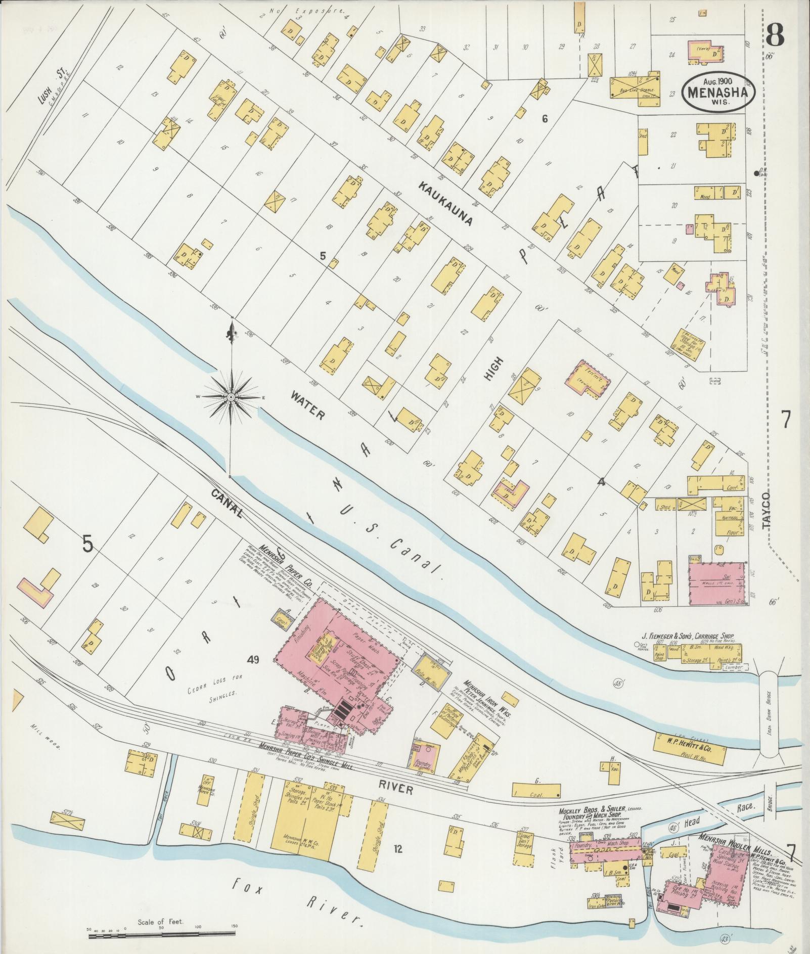 Sanborn Fire Insurance Map from Menasha, Winnebago County, Wisconsin (1900), Sheet #0008 - Complete Map Set gallery image, historic Sanborn map, vintage wall art, Wisconsin Wisconsin