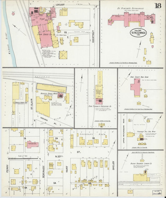 Sanborn Fire Insurance Map from Vincennes, Knox County, Indiana (1902), Sheet #0018 - Historic Sanborn Fire Insurance Map Print, vintage old map wall art, antique decor, genealogy gift, Indiana Indiana map