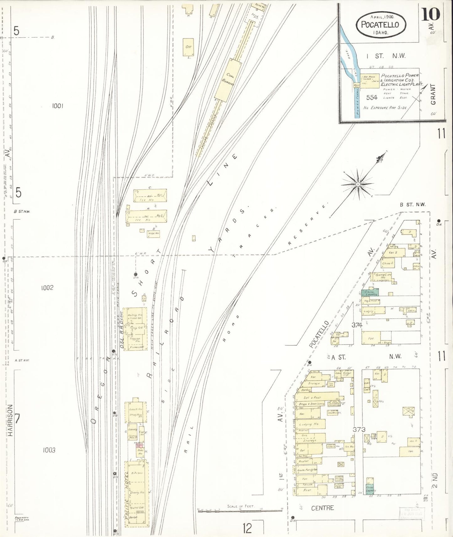 Sanborn Fire Insurance Map from Pocatello, Bannock County, Idaho (1900), Sheet #0010 - Historic Sanborn Fire Insurance Map Print, vintage old map wall art, antique decor, genealogy gift, Idaho Idaho map
