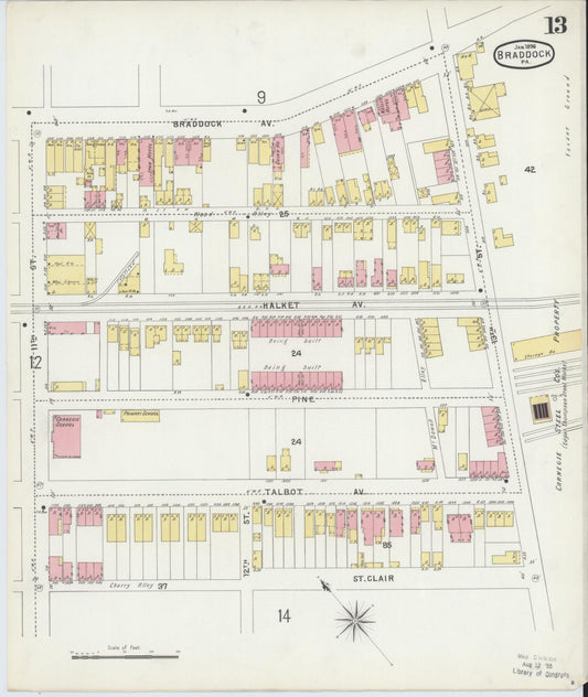 Sanborn Fire Insurance Map from Braddock, Allegheny County, Pennsylvania (1896), Sheet #0013 - Historic Sanborn Fire Insurance Map Print, vintage old map wall art, antique decor, genealogy gift, Pennsylvania Pennsylvania map
