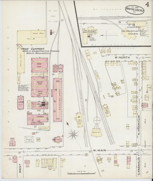 Sanborn Fire Insurance Map from Waynesboro, Franklin County, Pennsylvania (1886), Sheet #0004 - Historic Sanborn Fire Insurance Map Print, vintage old map wall art, antique decor, genealogy gift, Pennsylvania Pennsylvania map