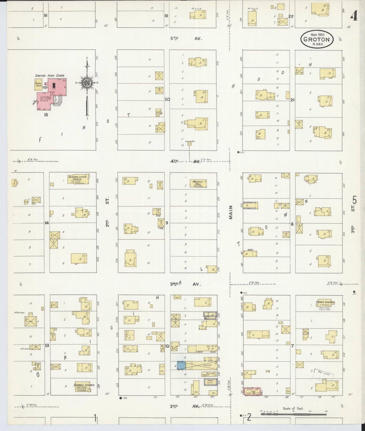 Sanborn Fire Insurance Map from Groton, Brown County, South Dakota (1910), Sheet #0004 - Historic Sanborn Fire Insurance Map Print, vintage old map wall art, antique decor, genealogy gift, South Dakota South Dakota map