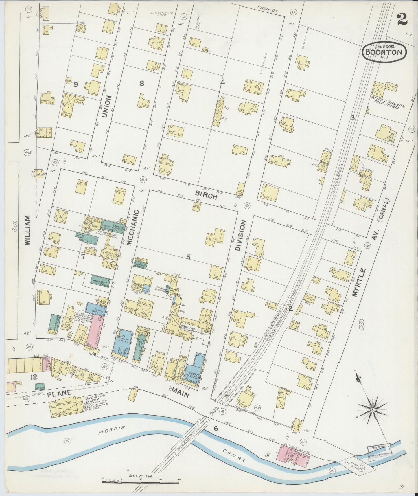 Sanborn Fire Insurance Map from Boonton, Morris County, New Jersey (1892), Sheet #0002 - Complete Map Set gallery image, historic Sanborn map, vintage wall art, New Jersey New Jersey