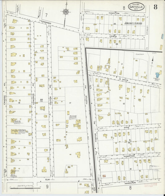Sanborn Fire Insurance Map from Sayville, Suffolk County, New York (1915), Sheet #0008 - Historic Sanborn Fire Insurance Map Print, vintage old map wall art, antique decor, genealogy gift, New York New York map