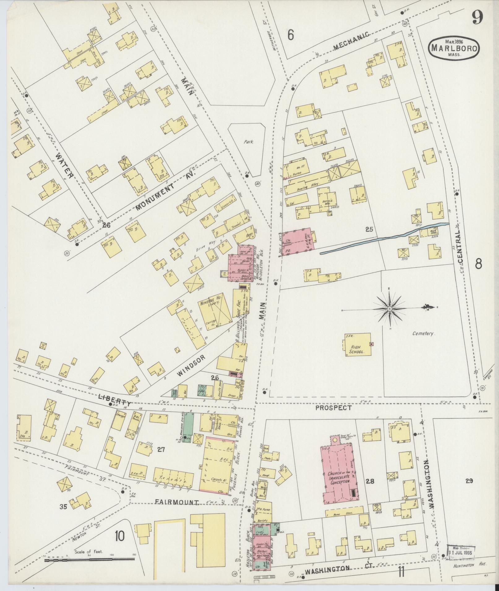 Sanborn Fire Insurance Map from Marlborough, Middlesex County, Massachusetts (1896), Sheet #0009 - Complete Map Set gallery image, historic Sanborn map, vintage wall art, Massachusetts Massachusetts