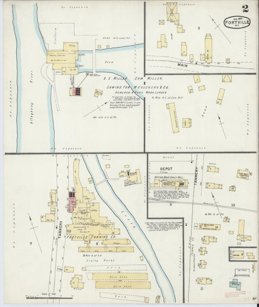 Sanborn Fire Insurance Map from Portville, Cattaraugus County, New York (1897), Sheet #0002 - Historic Sanborn Fire Insurance Map Print, vintage old map wall art, antique decor, genealogy gift, New York New York map