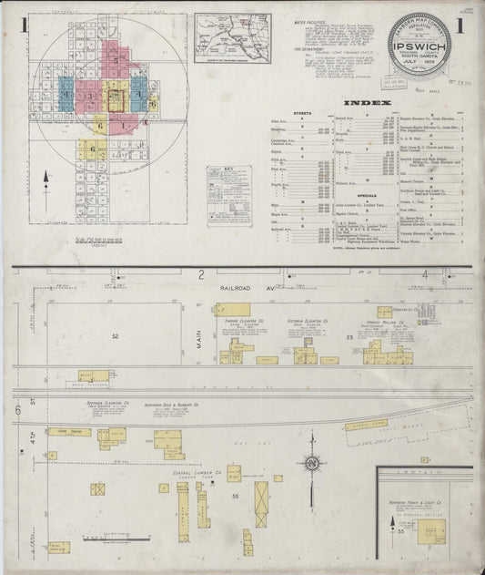Sanborn Fire Insurance Map from Ipswich, Edmunds County, South Dakota (1929), Sheet #0001 - Historic Sanborn Fire Insurance Map Print, vintage old map wall art, antique decor, genealogy gift, South Dakota South Dakota map
