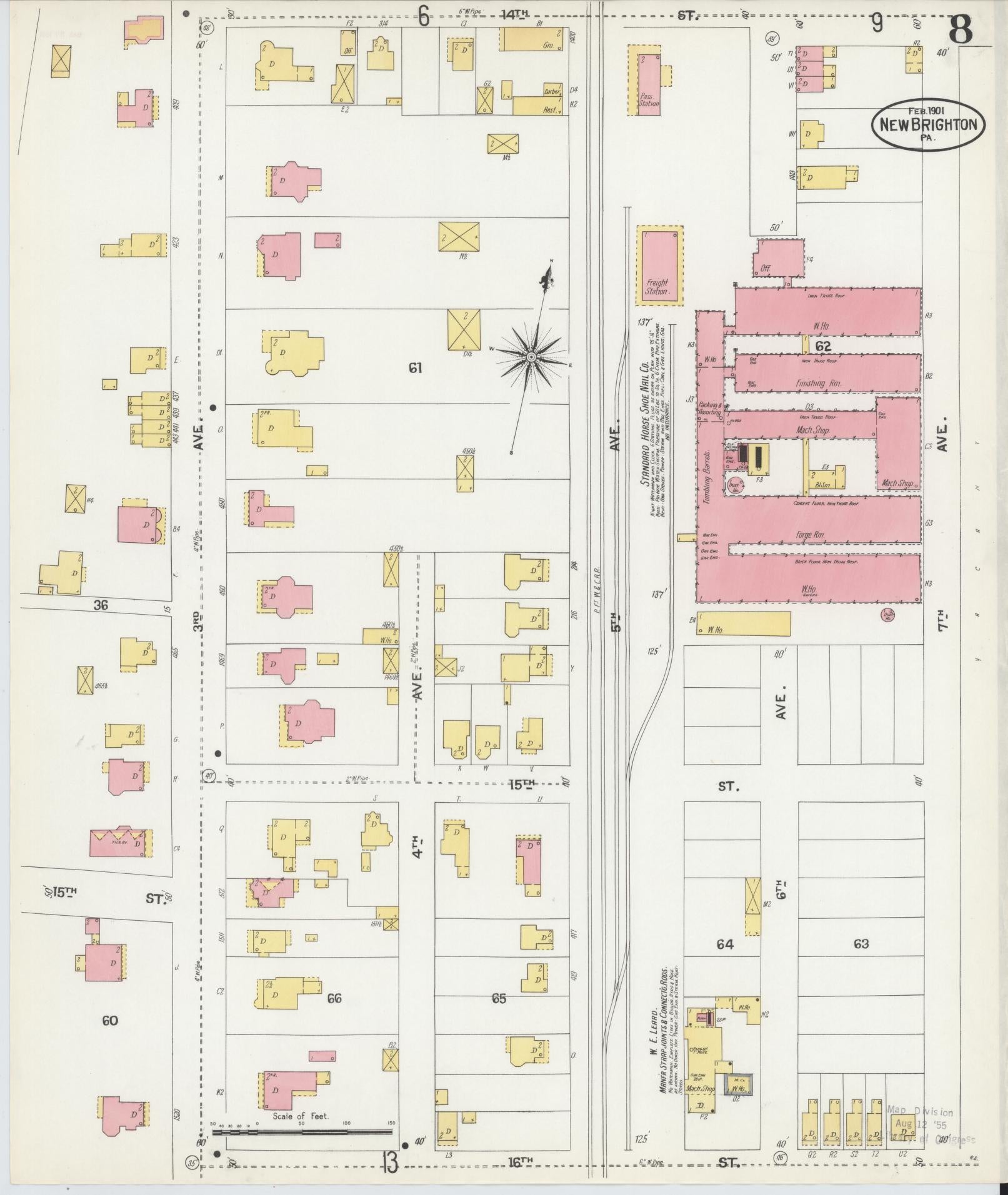 Sanborn Fire Insurance Map from New Brighton, Beaver County, Pennsylvania (1901), Sheet #0008 - Complete Map Set gallery image, historic Sanborn map, vintage wall art, Pennsylvania Pennsylvania