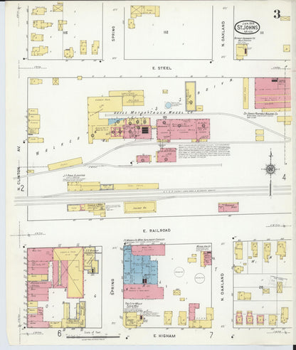 Sanborn Fire Insurance Map from Saint Johns, Clinton County, Michigan (1918), Sheet #0003 - Historic Sanborn Fire Insurance Map Print, vintage old map wall art, antique decor, genealogy gift, Michigan Michigan map