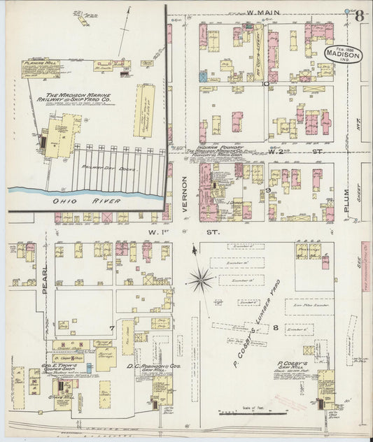Sanborn Fire Insurance Map from Madison, Jefferson County, Indiana (1886), Sheet #0008 - Historic Sanborn Fire Insurance Map Print, vintage old map wall art, antique decor, genealogy gift, Indiana Indiana map