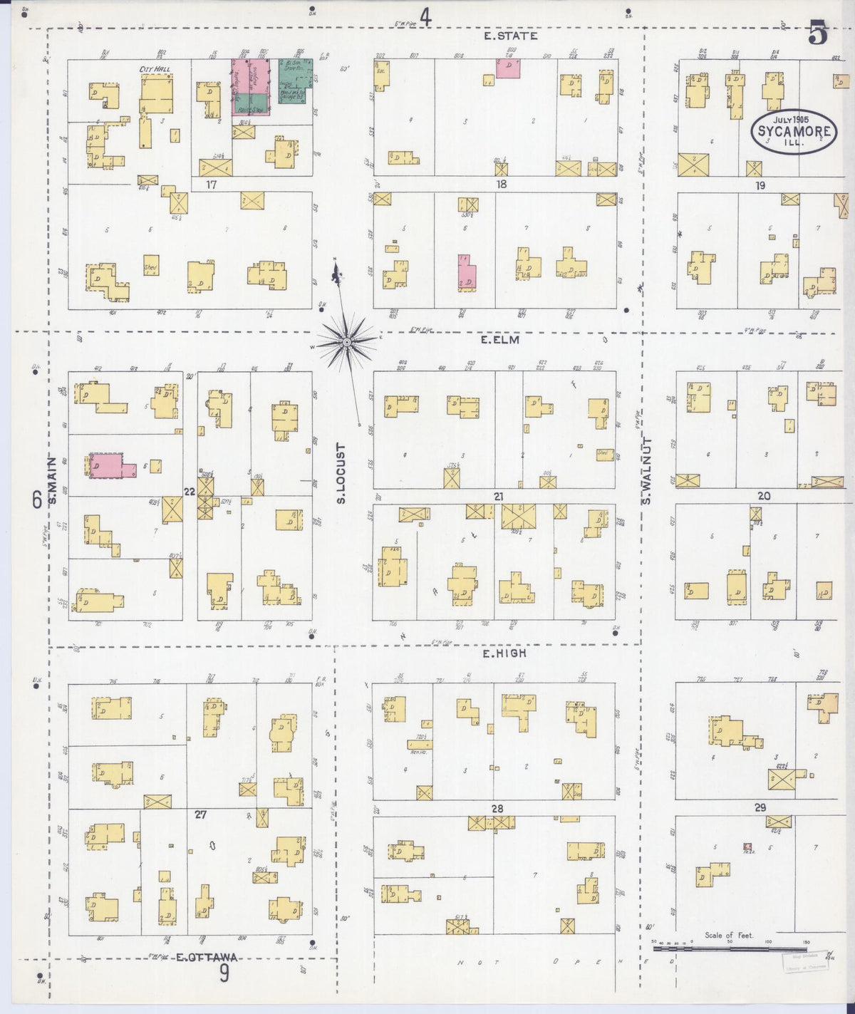 Sanborn Fire Insurance Map from Sycamore, De Kalb County, Illinois (1905), Sheet #0005 - Complete Map Set gallery image, historic Sanborn map, vintage wall art, Illinois Illinois