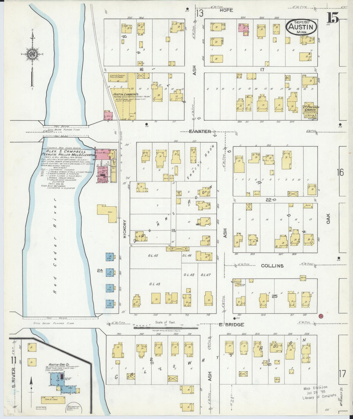 Sanborn Fire Insurance Map from Austin, Mower County, Minnesota (1917), Sheet #0015 - Historic Sanborn Fire Insurance Map Print, vintage old map wall art, antique decor, genealogy gift, Minnesota Minnesota map