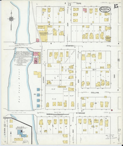 Sanborn Fire Insurance Map from Austin, Mower County, Minnesota (1917), Sheet #0015 - Historic Sanborn Fire Insurance Map Print, vintage old map wall art, antique decor, genealogy gift, Minnesota Minnesota map