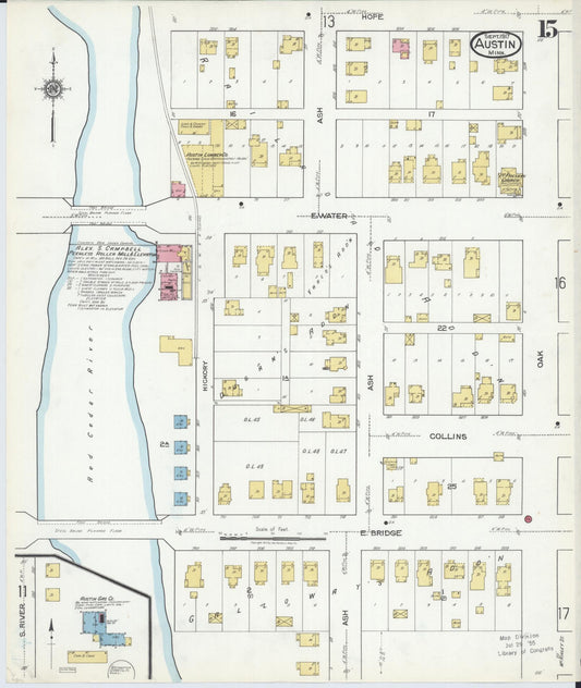 Sanborn Fire Insurance Map from Austin, Mower County, Minnesota (1917), Sheet #0015 - Historic Sanborn Fire Insurance Map Print, vintage old map wall art, antique decor, genealogy gift, Minnesota Minnesota map