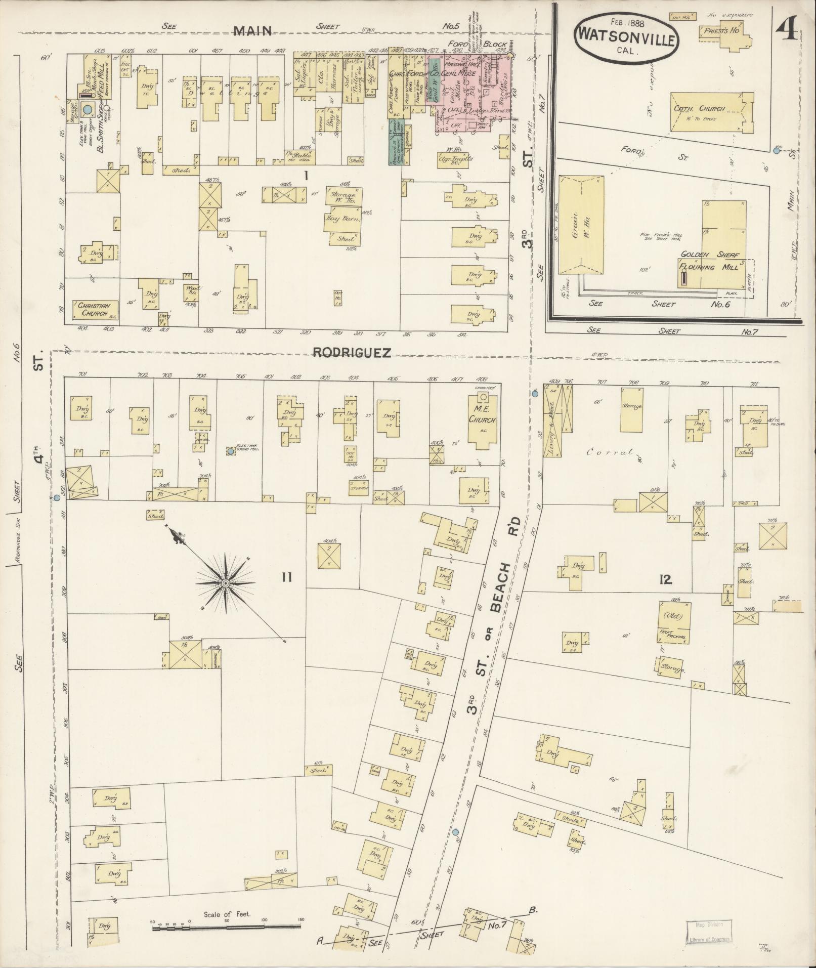 Sanborn Fire Insurance Map from Watsonville, Santa Cruz County, California (1888), Sheet #0004 - Complete Map Set gallery image, historic Sanborn map, vintage wall art, California California