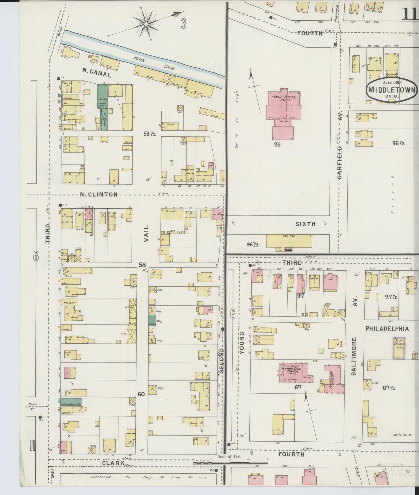 Sanborn Fire Insurance Map from Middletown, Butler County, Ohio (1895), Sheet #0011 - Historic Sanborn Fire Insurance Map Print, vintage old map wall art, antique decor, genealogy gift, Ohio Ohio map