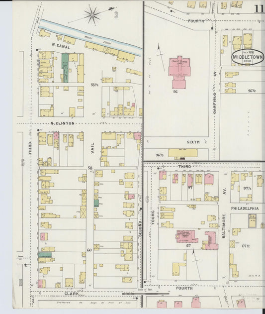 Sanborn Fire Insurance Map from Middletown, Butler County, Ohio (1895), Sheet #0011 - Historic Sanborn Fire Insurance Map Print, vintage old map wall art, antique decor, genealogy gift, Ohio Ohio map