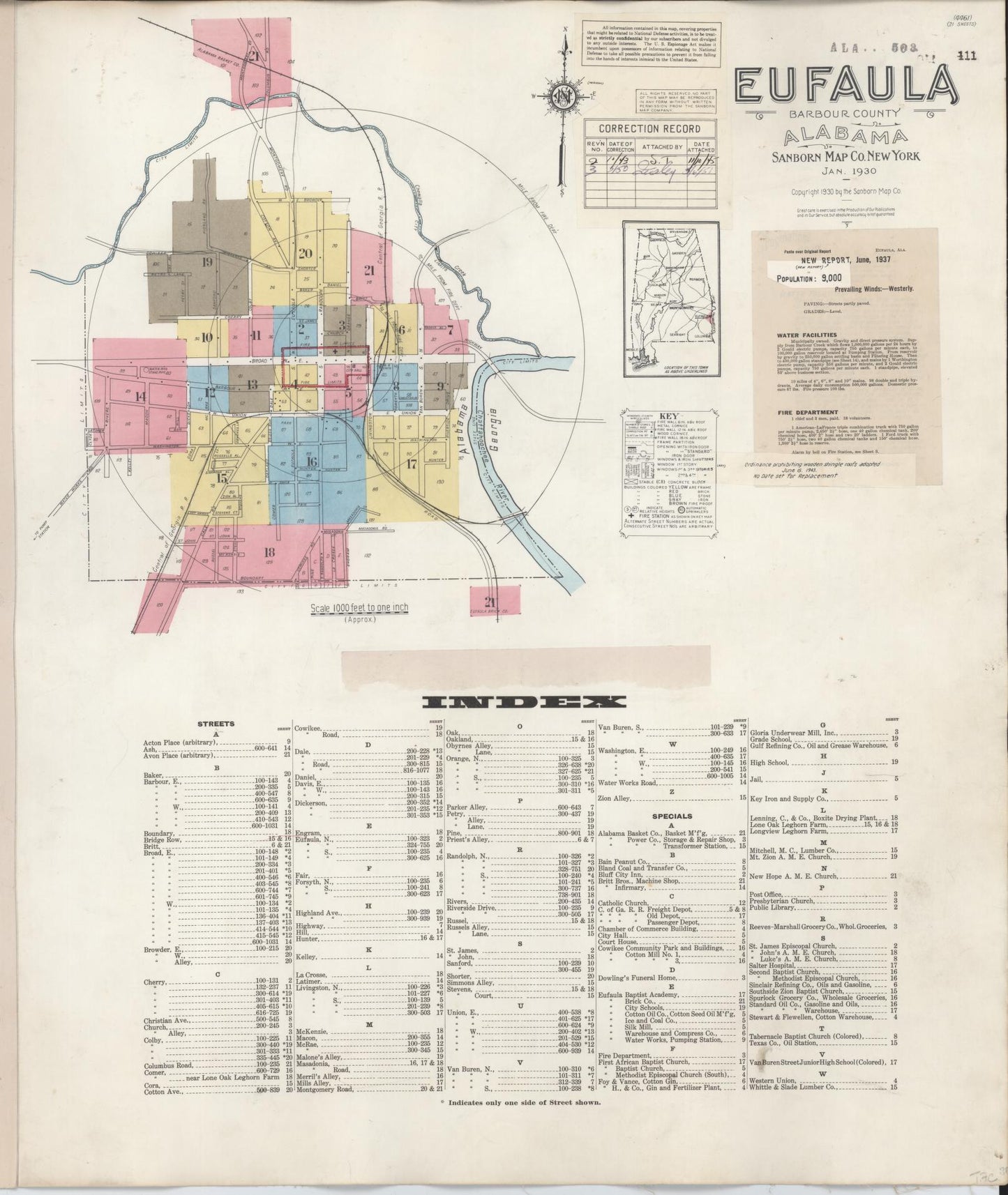 Sanborn Fire Insurance Map from Eufaula, Barbour County, Alabama (1950), Sheet #0001 - Historic Sanborn Fire Insurance Map Print, vintage old map wall art, antique decor, genealogy gift, Alabama Alabama map