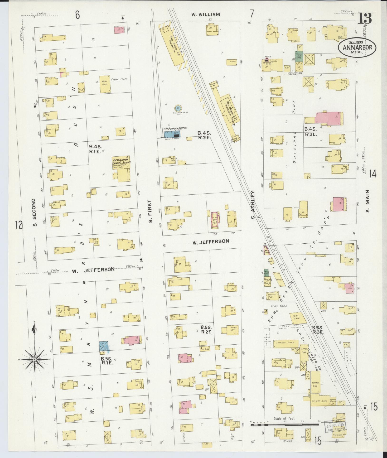 Sanborn Fire Insurance Map from Ann Arbor, Washtenaw County, Michigan (1908), Sheet #0013 - Historic Sanborn Fire Insurance Map Print, vintage old map wall art, antique decor, genealogy gift, Michigan Michigan map