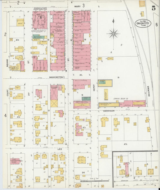 Sanborn Fire Insurance Map from Union City, Obion County, Tennessee (1902), Sheet #0005 - Historic Sanborn Fire Insurance Map Print, vintage old map wall art, antique decor, genealogy gift, Tennessee Tennessee map