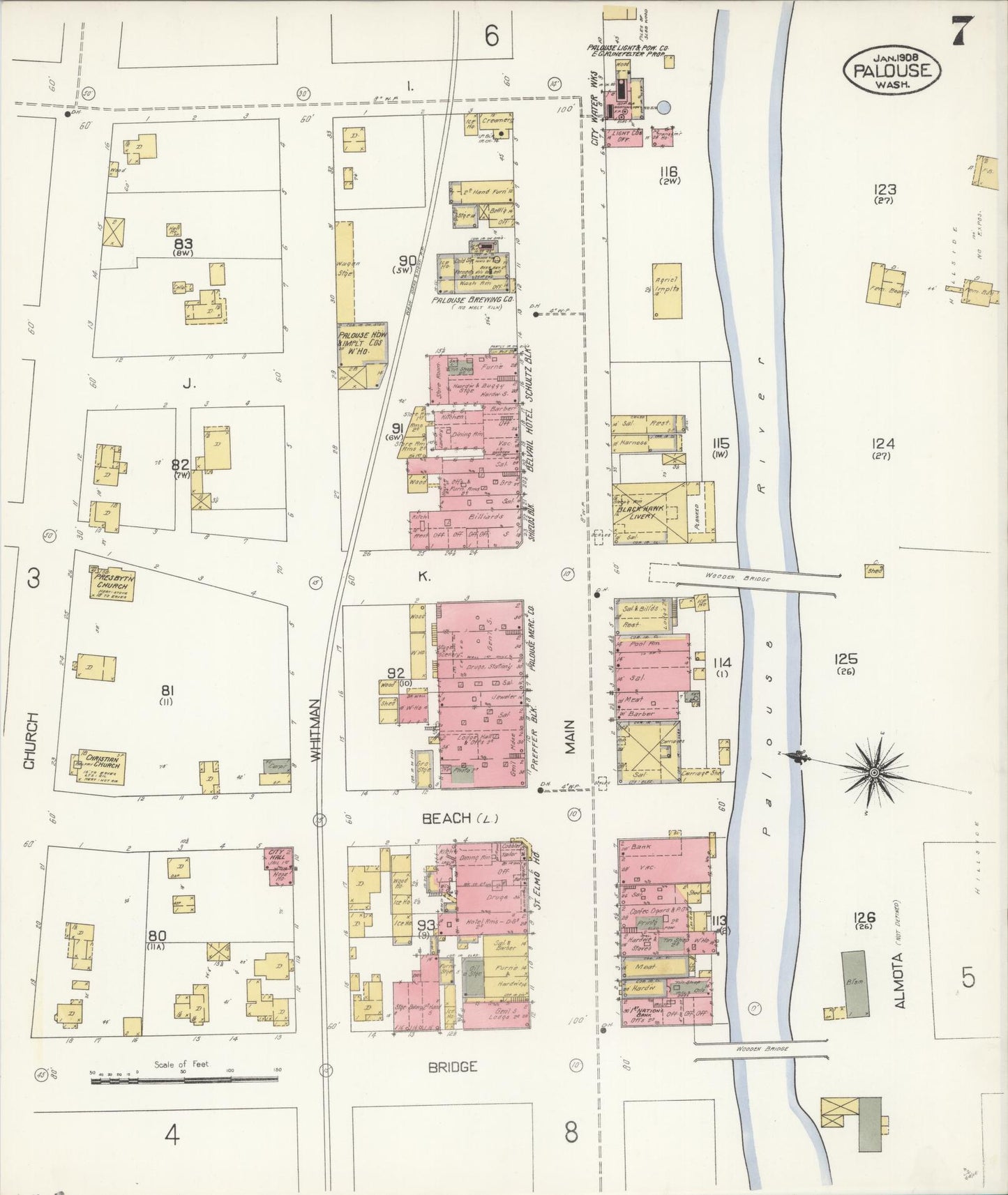 Sanborn Fire Insurance Map from Palouse City, Whitman County, Washington (1908), Sheet #0007 - Complete Map Set gallery image, historic Sanborn map, vintage wall art, Washington Washington