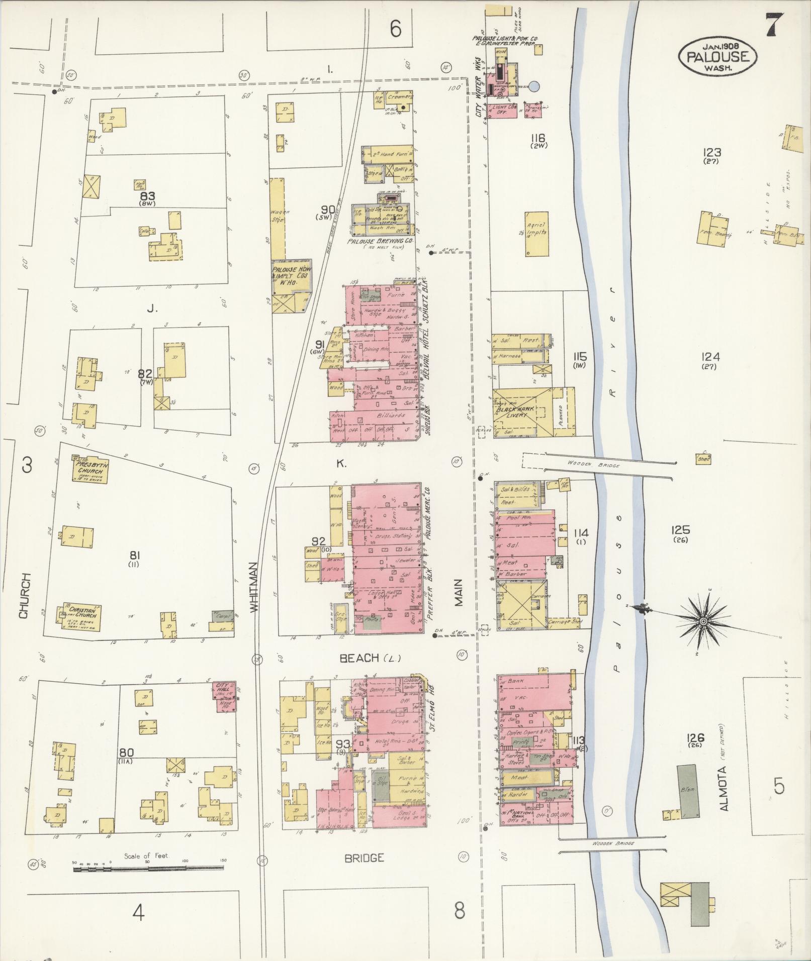 Sanborn Fire Insurance Map from Palouse City, Whitman County, Washington (1908), Sheet #0007 - Complete Map Set gallery image, historic Sanborn map, vintage wall art, Washington Washington