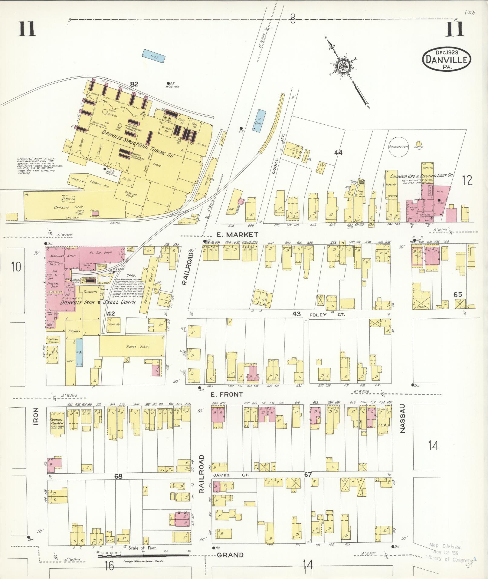 Sanborn Fire Insurance Map from Danville, Montour County, Pennsylvania (1923), Sheet #0011 - Historic Sanborn Fire Insurance Map Print, vintage old map wall art, antique decor, genealogy gift, Pennsylvania Pennsylvania map