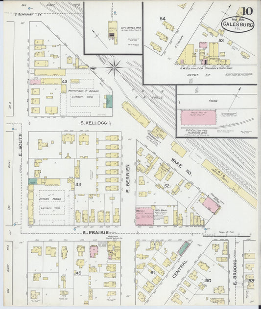 Sanborn Fire Insurance Map from Galesburg, Knox County, Illinois (1892), Sheet #0010 - Historic Sanborn Fire Insurance Map Print, vintage old map wall art, antique decor, genealogy gift, Illinois Illinois map