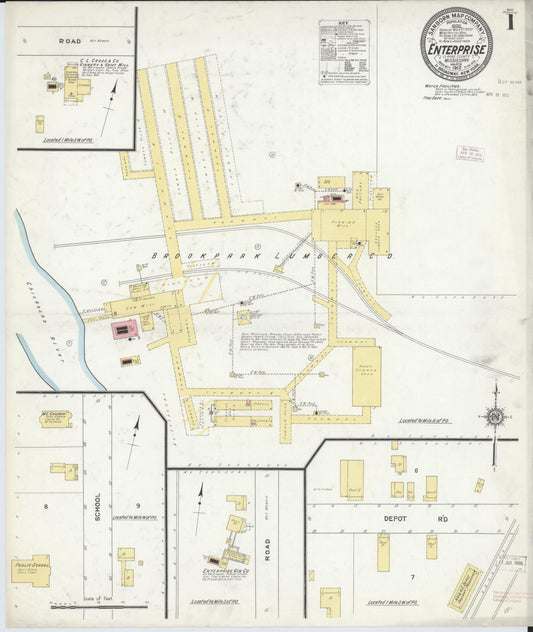 Sanborn Fire Insurance Map from Enterprize, Clarke County, Mississippi (1912), Sheet #0001 - Historic Sanborn Fire Insurance Map Print, vintage old map wall art, antique decor, genealogy gift, Mississippi Mississippi map