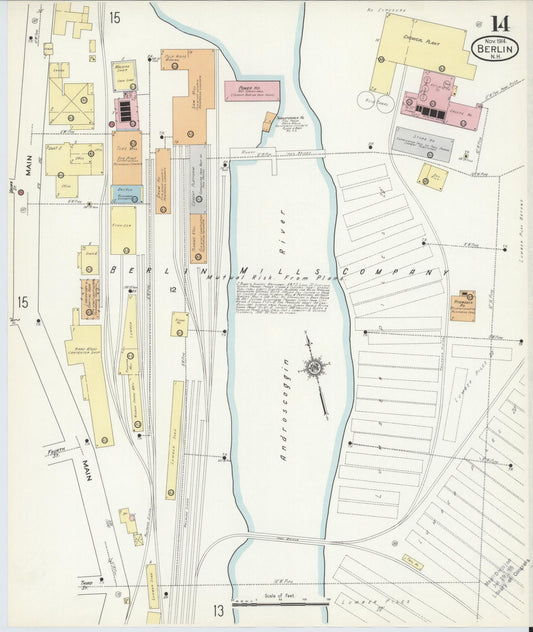 Sanborn Fire Insurance Map from Berlin, Coos County, New Hampshire (1914), Sheet #0014 - Historic Sanborn Fire Insurance Map Print, vintage old map wall art, antique decor, genealogy gift, New Hampshire New Hampshire map