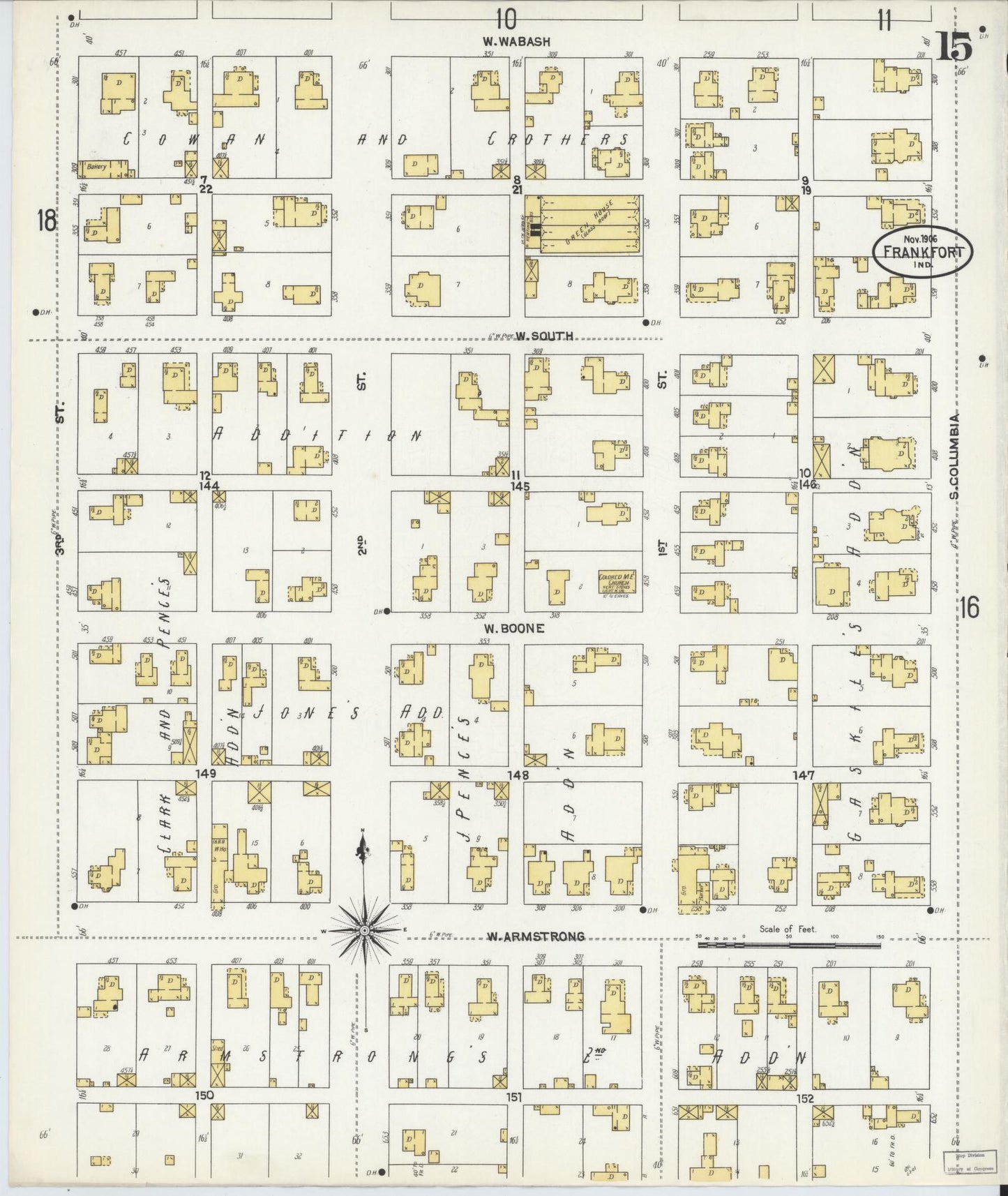 Sanborn Fire Insurance Map from Frankfort, Clinton County, Indiana (1906), Sheet #0015 - Historic Sanborn Fire Insurance Map Print, vintage old map wall art, antique decor, genealogy gift, Indiana Indiana map
