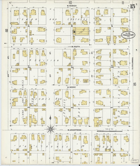 Sanborn Fire Insurance Map from Frankfort, Clinton County, Indiana (1906), Sheet #0015 - Historic Sanborn Fire Insurance Map Print, vintage old map wall art, antique decor, genealogy gift, Indiana Indiana map