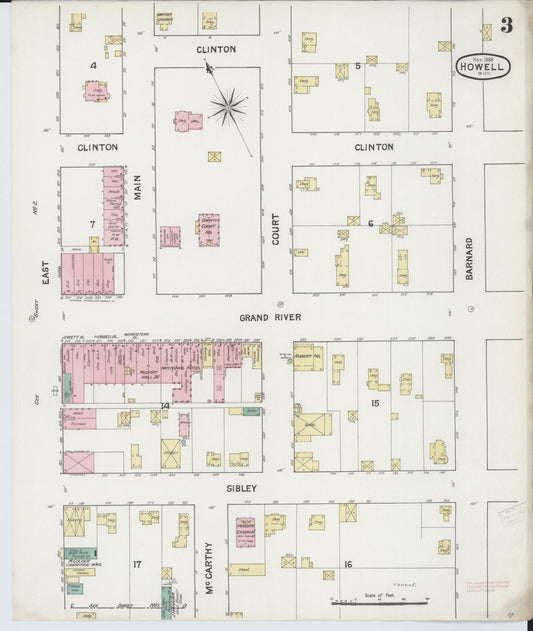 Sanborn Fire Insurance Map from Howell, Livingston County, Michigan (1888), Sheet #0003 - Historic Sanborn Fire Insurance Map Print, vintage old map wall art, antique decor, genealogy gift, Michigan Michigan map