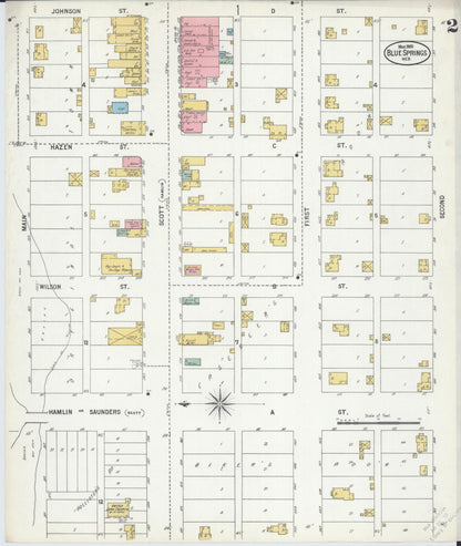 Sanborn Fire Insurance Map from Blue Springs, Gage County, Nebraska (1900), Sheet #0002 - Complete Map Set gallery image, historic Sanborn map, vintage wall art, Nebraska Nebraska