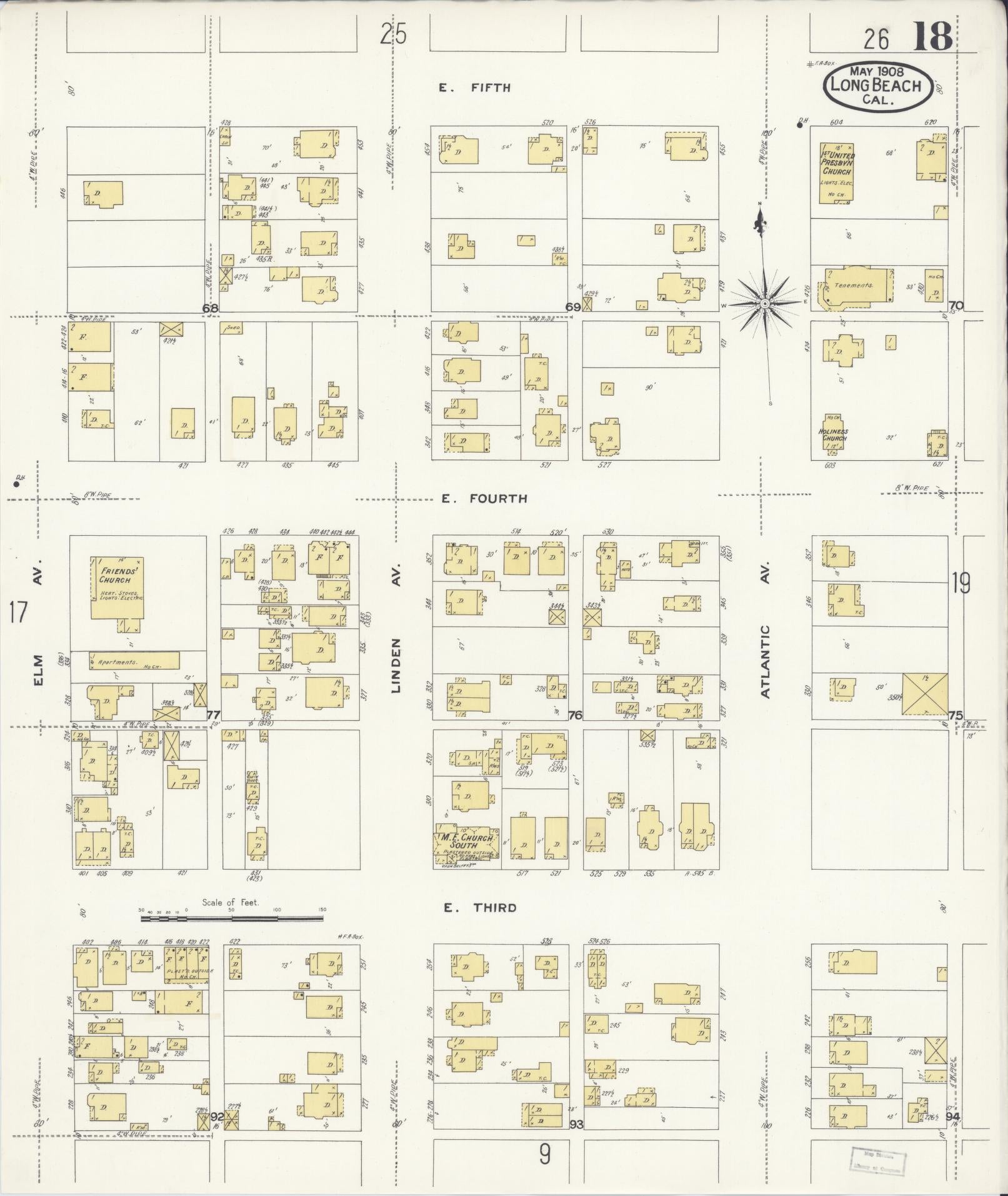 Sanborn Fire Insurance Map from Long Beach, Los Angeles County, California (1908), Sheet #0018 - Historic Sanborn Fire Insurance Map Print, vintage old map wall art, antique decor, genealogy gift, California California map