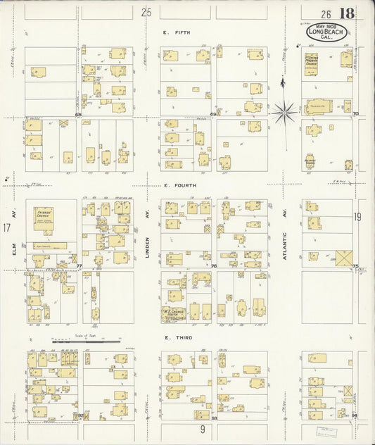 Sanborn Fire Insurance Map from Long Beach, Los Angeles County, California (1908), Sheet #0018 - Historic Sanborn Fire Insurance Map Print, vintage old map wall art, antique decor, genealogy gift, California California map