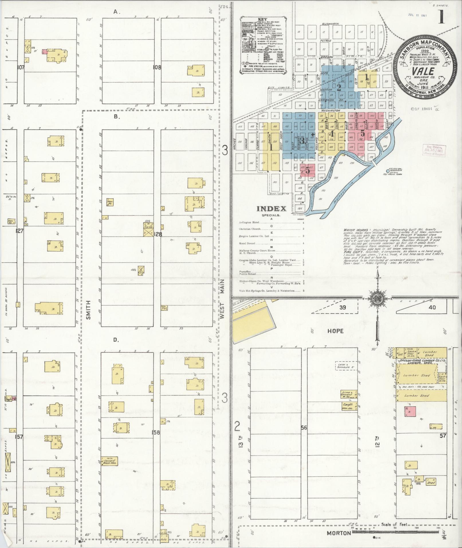 Sanborn Fire Insurance Map from Vale, Malheur County, Oregon (1911), Sheet #0001 - Complete Map Set gallery image, historic Sanborn map, vintage wall art, Oregon Oregon