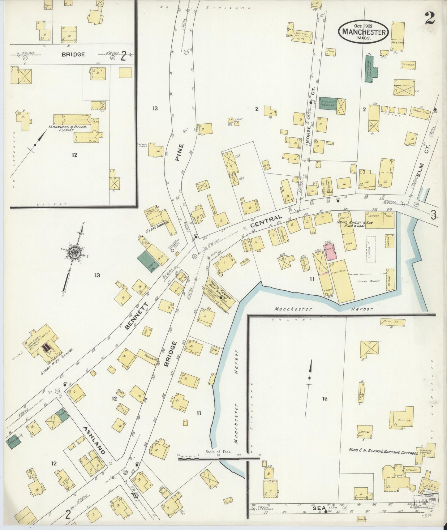 Sanborn Fire Insurance Map from Manchester, Essex County, Massachusetts (1909), Sheet #0002 - Historic Sanborn Fire Insurance Map Print, vintage old map wall art, antique decor, genealogy gift, Massachusetts Massachusetts map