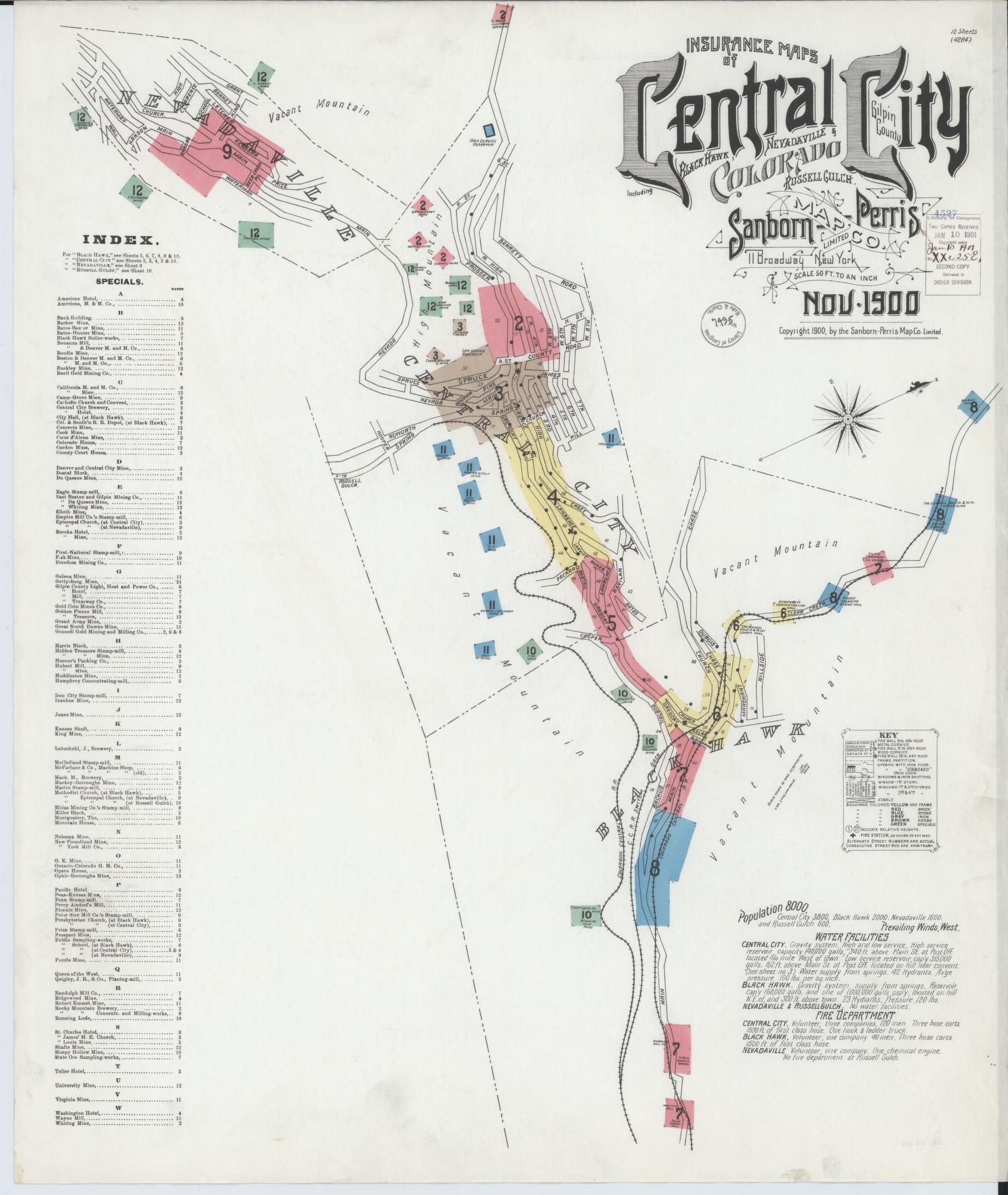 Sanborn Fire Insurance Map from Central City, Gilpin County, Colorado. (1900) – Historic Sanborn Fire Insurance Map Print