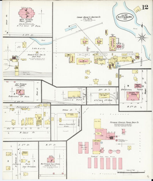 Sanborn Fire Insurance Map from Pittsburg, Crawford County, Kansas (1897), Sheet #0012 - Historic Sanborn Fire Insurance Map Print, vintage old map wall art, antique decor, genealogy gift, Kansas Kansas map