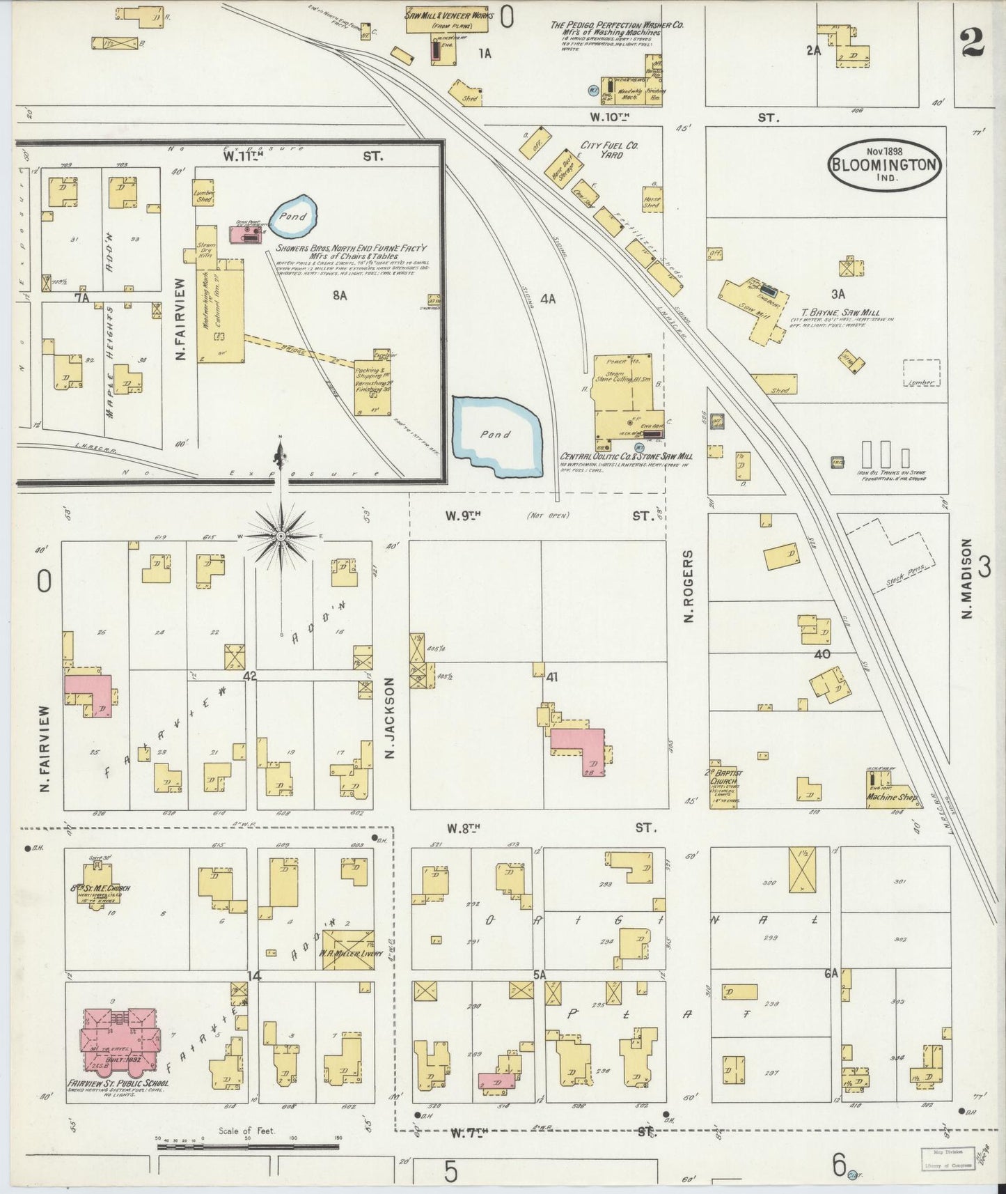 Sanborn Fire Insurance Map from Bloomington, Monroe County, Indiana (1898), Sheet #0002 - Complete Map Set gallery image, historic Sanborn map, vintage wall art, Indiana Indiana