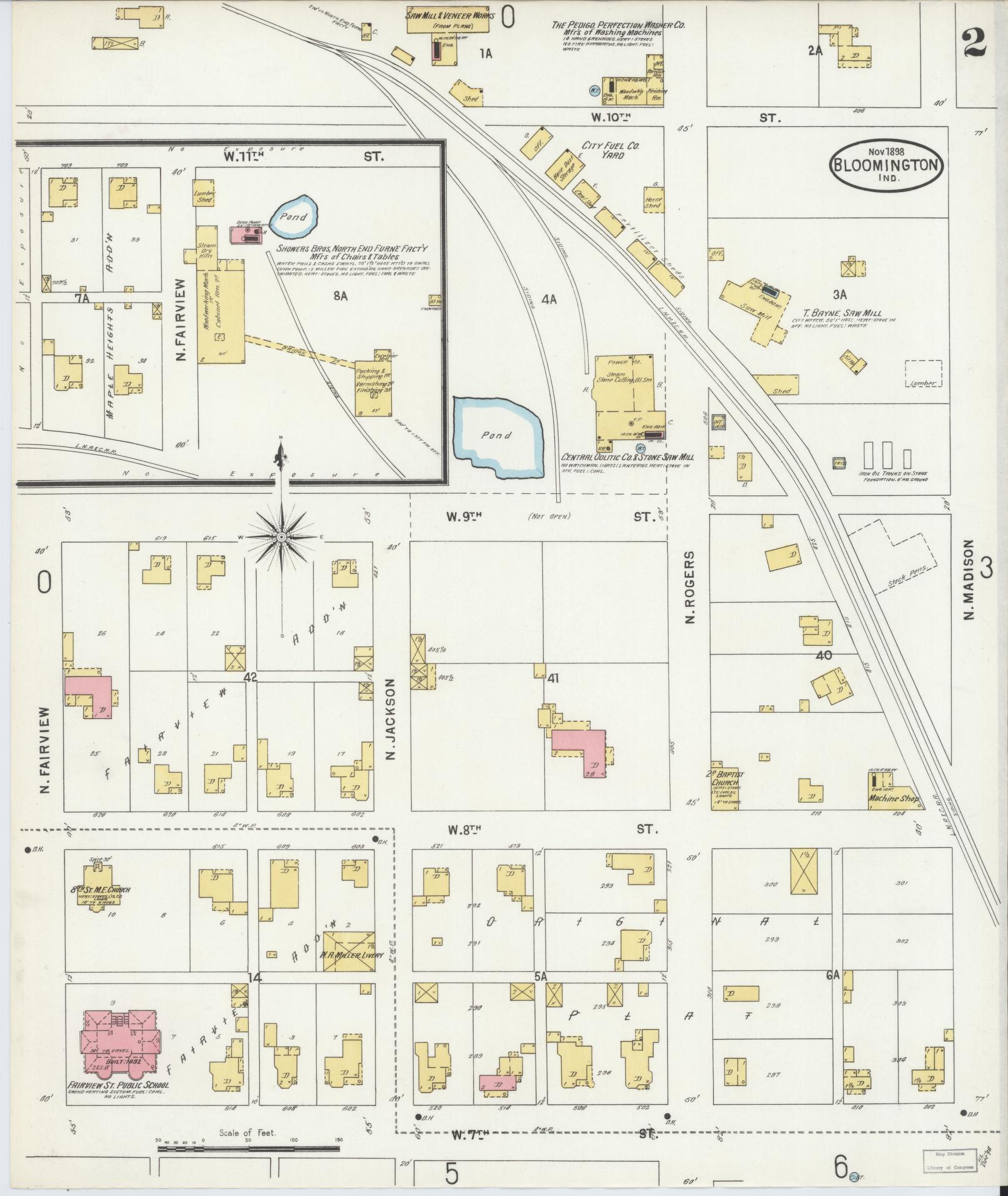 Sanborn Fire Insurance Map from Bloomington, Monroe County, Indiana (1898), Sheet #0002 - Complete Map Set gallery image, historic Sanborn map, vintage wall art, Indiana Indiana