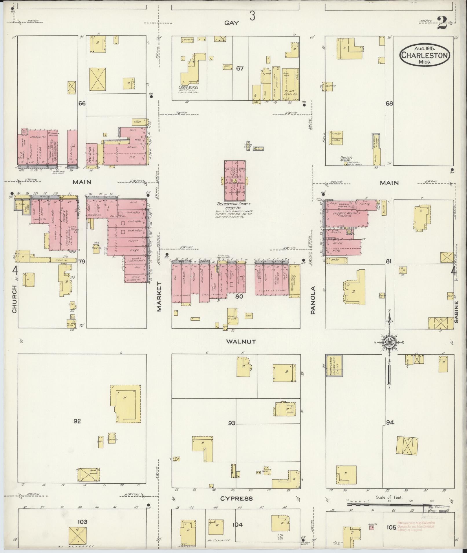 Sanborn Fire Insurance Map from Charleston, Tallahatchie County, Mississippi (1915), Sheet #0002 - Historic Sanborn Fire Insurance Map Print, vintage old map wall art, antique decor, genealogy gift, Mississippi Mississippi map