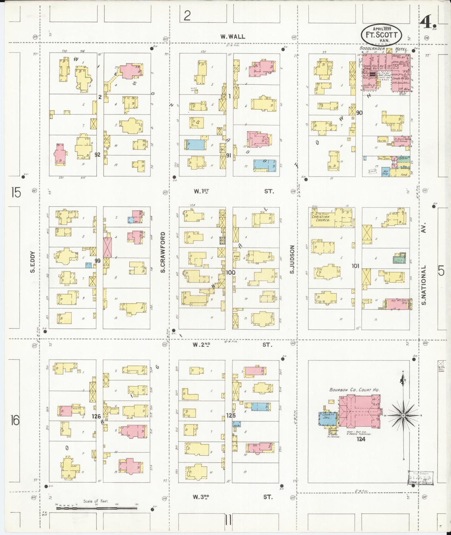 Sanborn Fire Insurance Map from Fort Scott, Bourbon County, Kansas (1899), Sheet #0004 - Complete Map Set gallery image, historic Sanborn map, vintage wall art, Kansas Kansas