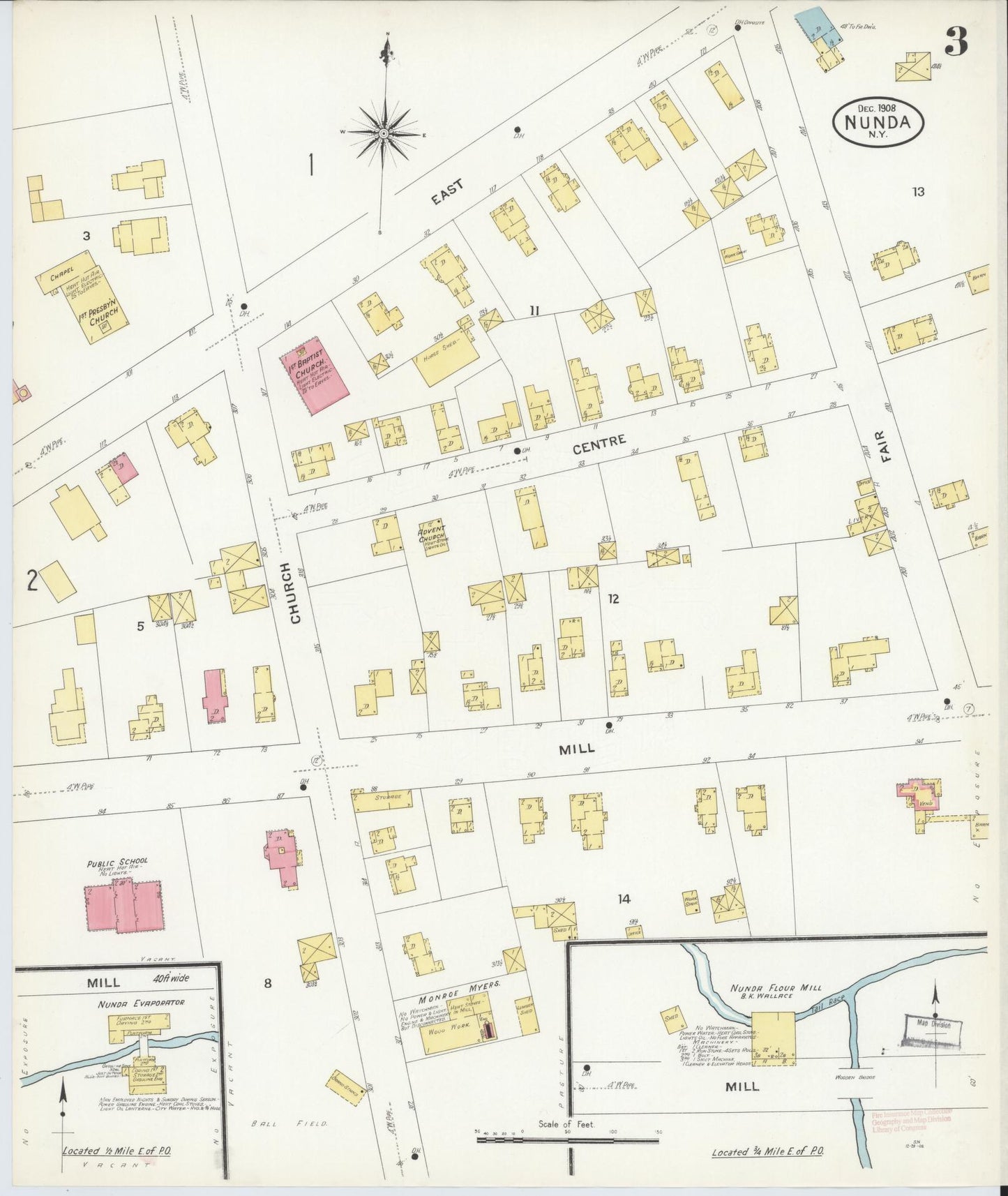 Sanborn Fire Insurance Map from Nunda, Livingston County, New York (1908), Sheet #0003 - Historic Sanborn Fire Insurance Map Print, vintage old map wall art, antique decor, genealogy gift, New York New York map