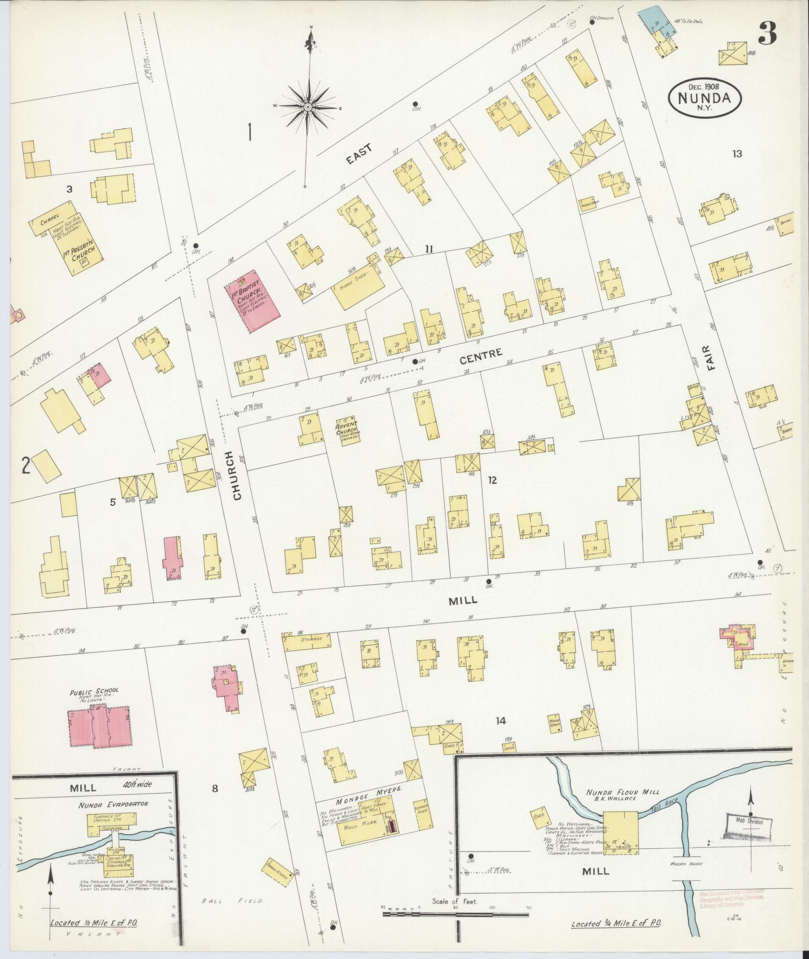 Sanborn Fire Insurance Map from Nunda, Livingston County, New York (1908), Sheet #0003 - Historic Sanborn Fire Insurance Map Print, vintage old map wall art, antique decor, genealogy gift, New York New York map