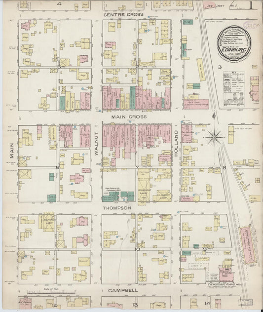 Sanborn Fire Insurance Map from Edinburg, Johnson And Bartholomew Counties, Indiana (1886), Sheet #0001 - Historic Sanborn Fire Insurance Map Print, vintage old map wall art, antique decor, genealogy gift, Indiana Indiana map