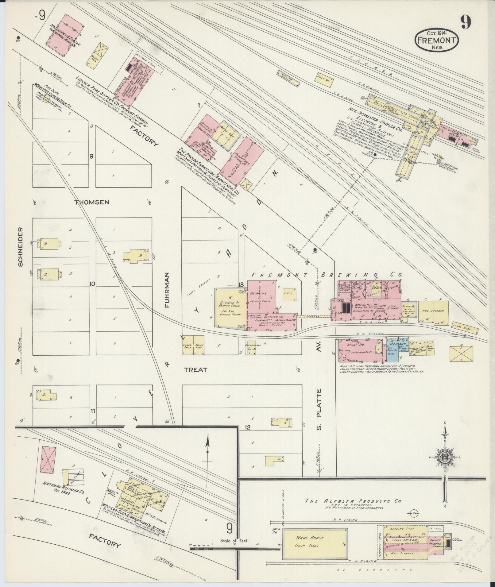 Sanborn Fire Insurance Map from Fremont, Dodge County, Nebraska (1914), Sheet #0009 - Historic Sanborn Fire Insurance Map Print, vintage old map wall art, antique decor, genealogy gift, Nebraska Nebraska map